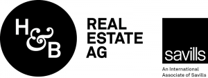 Logo von H&B Real Estate AG mit Zusatz «An International Associate of Savills»